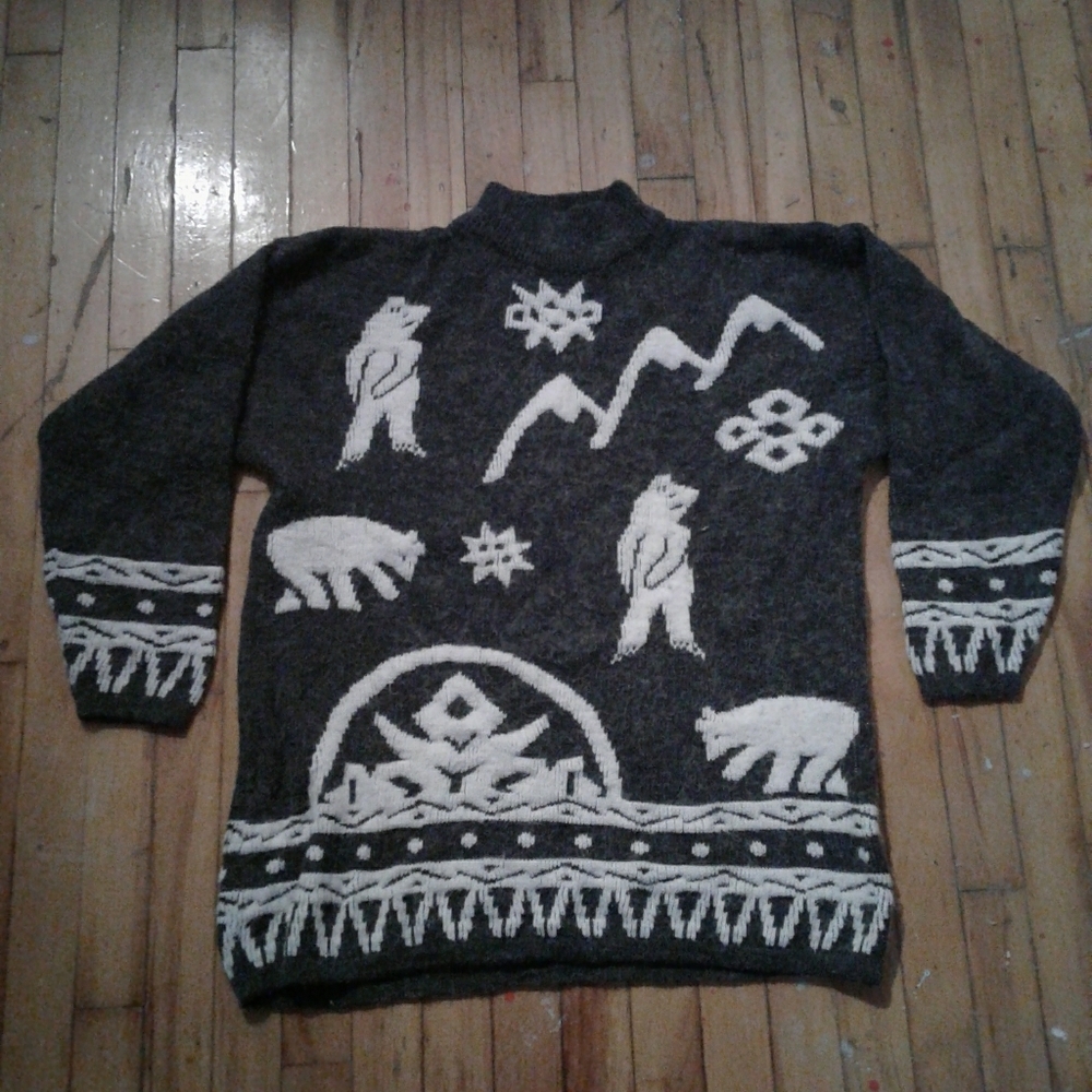 Vintage Mohair Men's Gray Patterned Sweater Bear‎